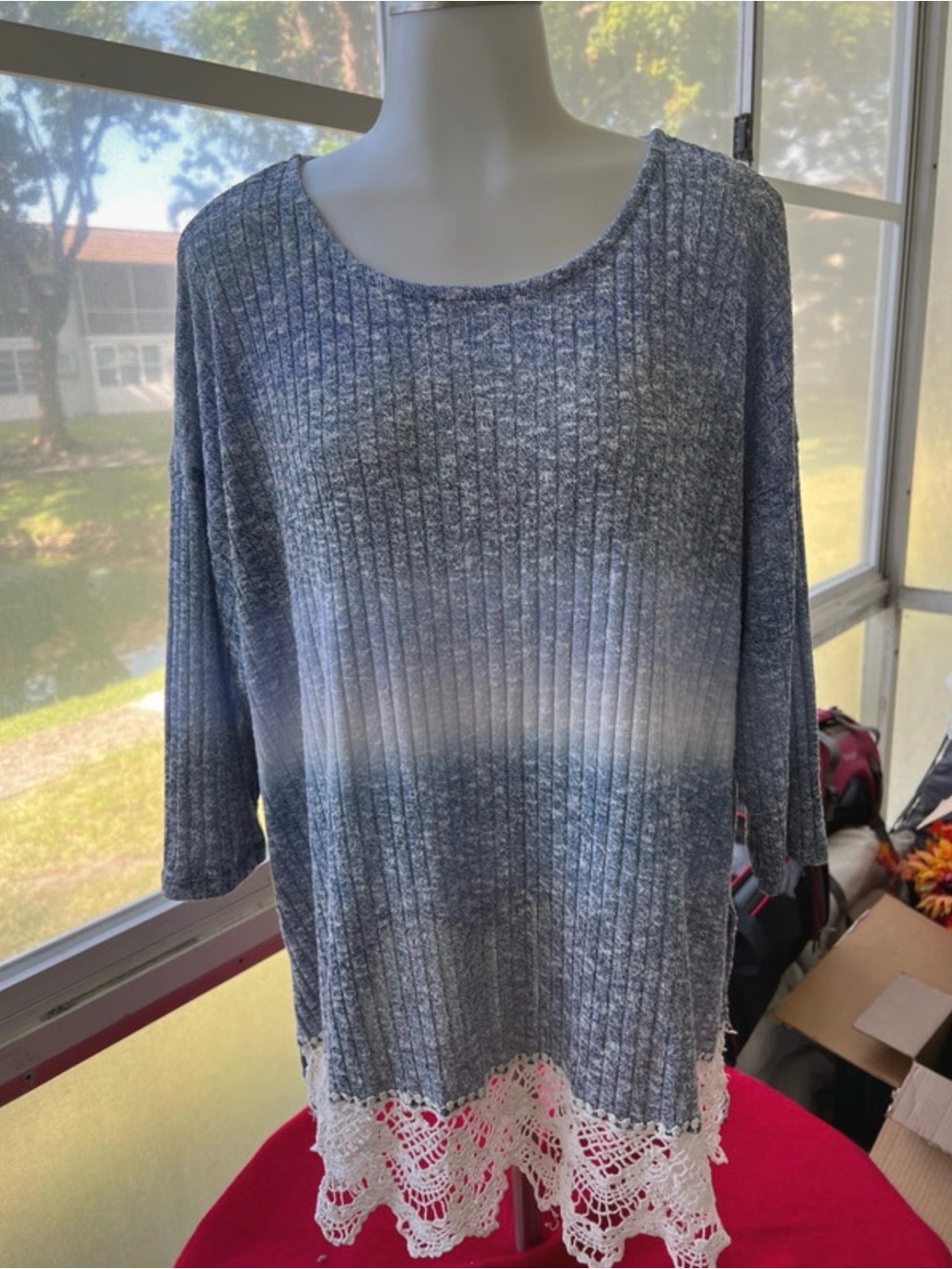 Faded Glory Women's Blue Ombre Knit Sweater with Crochet Hem size 22/24